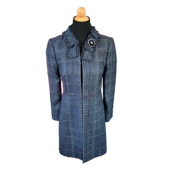 TORY BURCH TWEED PATTERN PEACOAT NAVY BLUE SIZE 2 - Picture 1 of 12